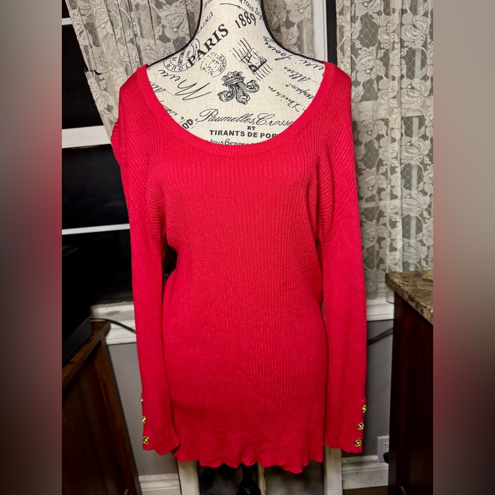 Lane Bryant, Ribbed, low cut, scoop neck with cuff button detail sweater